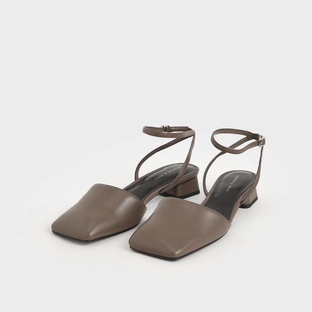 Charles & Keith | Square Toe Ankle Strap Pump in Dark Brown, size 8US/38IT